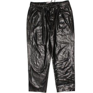 Zara Large Vegan Faux Leather Stretch Tie Waist Straight Leg Ankle Crop Pants